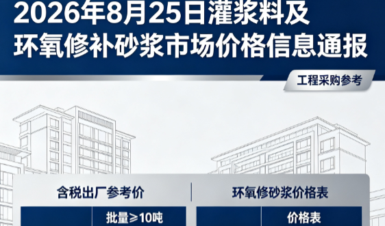 龙城2026年8月25日灌浆料及环氧修补砂浆市场价格信息通报